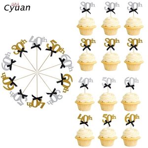 10pcs 30 40 50 60 Years Old Cupcake Toppers Birthday Party Anniversary Adult 30th 40th 50th 60th Cake Accessory Supply Y200618