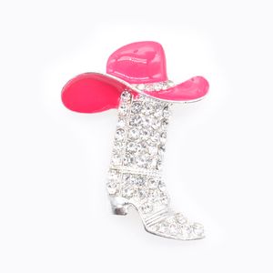 10 pièces 50mm bottes de cowboy avec chapeau broche broche ton argent clair rhestone rose émail à la mode chaussures bijoux épingles de mariage à vendre