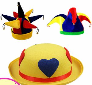 Divertido sombrero de payaso con campana pequeña, sombrero amarillo de tres esquinas y siete cuernos, sombrero de fiesta de trece esquinas para espectáculo, accesorios de fiesta de cosplay