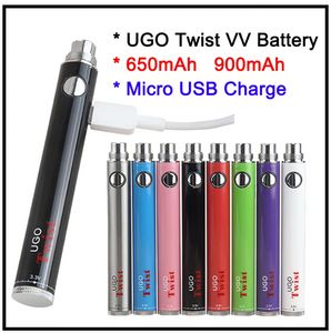 10PCS Authentique UGO Twist Vape Pen Cartouche Batterie avec eGo VV USB Passtrough Chargeur 650mAh 900mAh Evod Twist Tension Réglable Vaper E Cigs