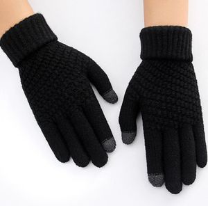 10 Uds. Otoño Invierno guantes de hilo y lana para mujer hombre exterior tejido de lana sólida MUJER moda cinco dedos guantes guantes de punto con pantalla táctil de arroz
