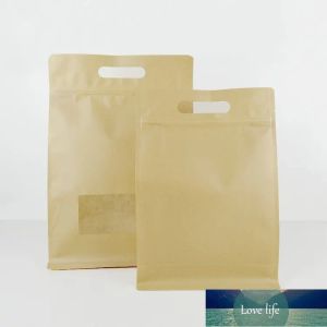 10pcs grandes mesures emballage en papier kraft brun sac debout avec fenêtre transparente et poignée sacs de café huit pochettes d'étanchéité latérales All-match