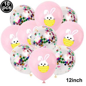 10 pcs Fête De Pâques Latex Ballon Lapin Oeufs Ballon Lapin Ballon Joyeuses Pâques Ballon Printemps Pâques Anniversaire Thème Fête Décor HKD230808