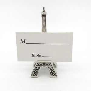 50 UNIDS Tema de París Favores de la boda Acabado en plata Torre Eiffel Lugar Titular de la tarjeta Decoraciones para fiestas Centro de mesa Foto Nombre Tarjetas Clips