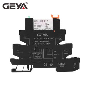 10pcs module de relais Slim Geya Din Rail HF-41F Relais d'alimentation de montage PCB intégré avec porte-relais 12V 24V 48V 110V 230V 6.2 mm