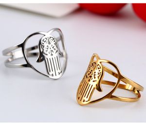 10 pièces creux Fatima Hamsa anneaux à main pour Couple en acier inoxydable en forme de coeur bague Vintage fête bijoux cadeau