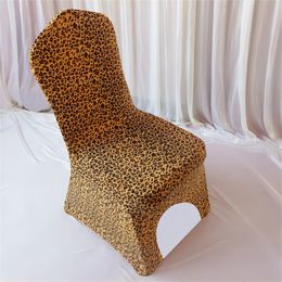 Housse de chaise en Lycra et spandex, 10 pièces, imprimé léopard, pour décoration de fête de mariage