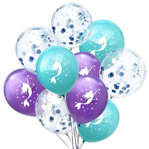 10 Uds globos de sirenita globo de confeti Multicolor globos de boda decoración de fiesta de cumpleaños suministros de baño para bebé