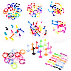 10 pièces/lot acrylique coloré nez anneaux lèvre Labret Piercing barre langue anneau ventre anneau sourcil Silicone corps bijoux