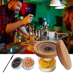 10pcs / lot Kit de fumeur de whisky cocktail avec 8 copeaux de bois naturels de fruits à saveur différente pour boissons accessoires de bar de cuisine outils en gros C1116