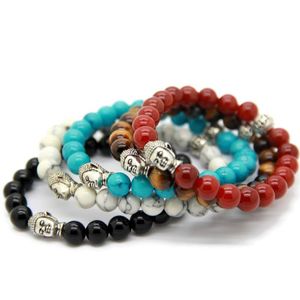 10pcs / lot Bracelets de Bouddha exquis avec agate noire rouge naturelle jaune oeil de tigre blanc et pierre turquoise 2511