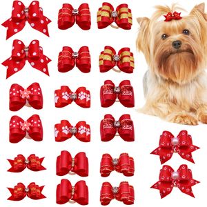 10pcs/lot Hand-made Small Dog Hair Bows Rubber Band Cat Hair Clips Boutique Valentine's day Pet Dog Grooming Accessories Product