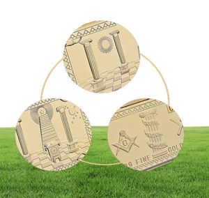 10pcs Lot Masons Masonic Challenge Coin Golden Bar Craft 999 Diseño 3D revestido de oro fino con cubierta de caja8726614
