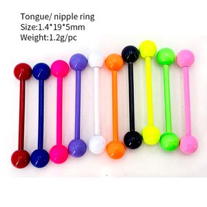 10 PCS/Lot Mix Couleur Langue Barbell Anneau En Acier Inoxydable Langue Piercing En Gros Piercing Langue Piercing Corps Bijoux