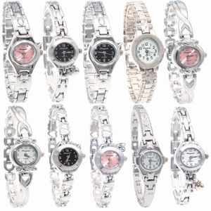 10 unids/lote, reloj bonito a granel mixto, relojes para mujer, reloj de plata para mujer y niña, reloj de pulsera de cuarzo de acero inoxidable para regalo 240320