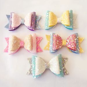 10pcs / lot Sweet Splicing Couleur Princess Hair Bows Sparkly Glitter Pinces À Cheveux Paillettes En Épingle À Cheveux À La Main Partie Cheveux Accessoires LJ201226