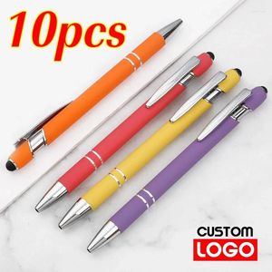 10pcs Metal Ballpoint Pen Custom Touch Screen Office école publicitaire Logo Logo Gravure Laser