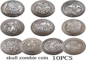 10 Uds. De monedas de esqueleto de zombi y calavera de Morgan, diferentes patrones, copia interesante, colección de arte de monedas 2452671