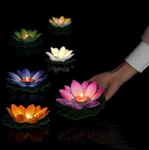 10 piezas de seda Multicolor linterna de loto velas flotantes decoraciones de piscina Deseando luz decoración de fiesta de boda de cumpleaños SH19094001733