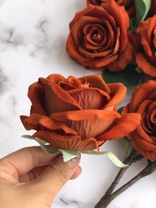 Têtes de roses artificielles Orange rouille, 10 pièces, fausses fleurs en velours, vente en gros, pour Bouquets de mariage DIY, décoration de maison, 240322, vente en gros
