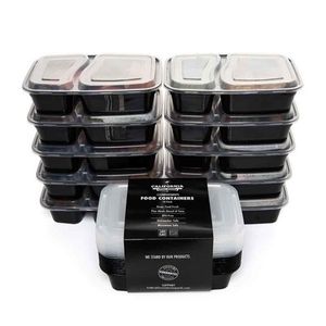 10pcs / set 2 compartiments préparation de repas en plastique contenant des aliments boîte à lunch bento pique-nique écologique avec couvercle boîtes à lunch micro-ondes C19041601
