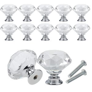 10Pcs/set 30mm Diamond Shape Design Crystal Glass Knobs Cupboard Drawer Pull Kitchen Cabinet Door Wardrobe Handles Hardware