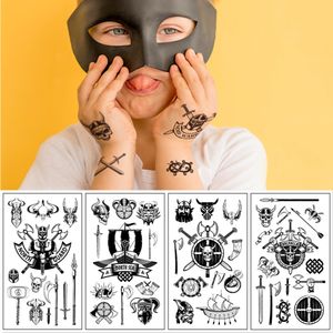 10 unids/set negro vikingos piratas tatuaje temporal niños maquillaje niño cuerpo pegatina desechable tatouage temporaire regalo para niños