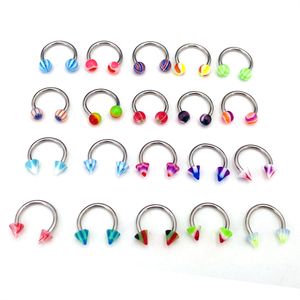 10Pcs / Set Colorful Acrylic Nose Rings Ear Piercing Circular Barbell Ring Horseshoe Lip Labret Eyebrow Ear Piercings Body Jewelry