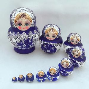 10 pièces/ensemble belles poupées en bois Matryoshka nidification Babushka peinture à la main russe pour enfants jouets de noël cadeaux poupées pour enfants 240125