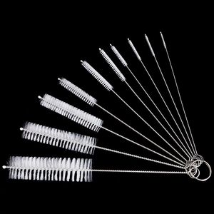 10 unids/set de cepillos limpiadores de tubos de vidrio de succión de pelo suave de acero inoxidable, botella de nailon, cepillo para tuberías de tanque de peces, herramientas de limpieza del hogar 9320