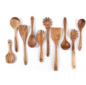 10 unids/set juego de utensilios de cocina de madera cuchara espátula colador pala cocina herramientas de cocina HH22-99