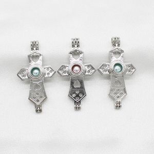 10pcs Argent Religieux Croix Amour Perle Cage Bijoux Faire Des Charmes Bead Lockets Pendentif Parfum Huile Essentielle Diffuseur Collier