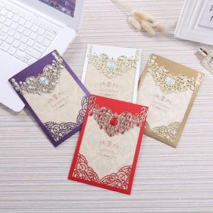 10pcs or blanc rouge luxe flore laser coupé invitations de mariage carte de mariage de mariage élégant décoration de mariage