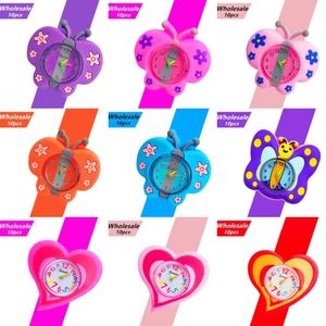 10 pièces en gros montres à claquettes pour enfants dessin animé papillon/abeille/coccinelle jouet bébé apprendre horloge enfants montres cadeau d'anniversaire 240131