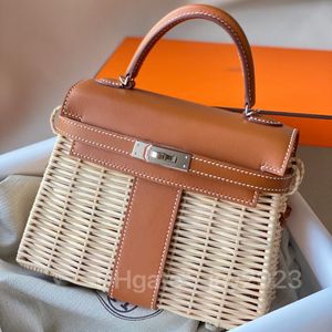 Bolsa de 10s TOTE Bag de alta calidad Bag Bamboo Bag de caña Bolso de la marca All Handmaded Picnic Tejido de picnic de 20 cm Mini Crossbody Bag With Box