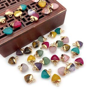 Colgantes de piedra de corazón de cristal Natural con borde dorado de 10x14mm, colgantes de cuarzo rosa a la moda para fabricación de joyas al por mayor