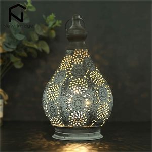 11,5 pouces style marocain bougeoir lanterne table en métal lampe à piles avec ampoule edison pour jardin décor à la maison 220804