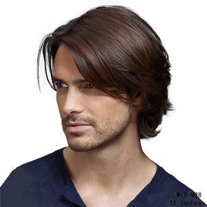 Peluca sintética para hombre de 11,5 pulgadas, color negro y marrón, mezcla de colores, pelucas de cabello humano de simulación WIG-M28
