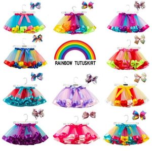 12 colores, vestido de tutú para niñas, faldas para bebés de color arcoíris dulces con diadema, conjuntos para niños, vacaciones, vestidos de baile, tutús GJ0324