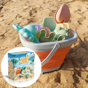 11 PCS Bucket Beach Toy Ensemble avec jeu pliable Toys Sand Toys Rake Sprinkler Enfants pour les tout-petits 3age 240411