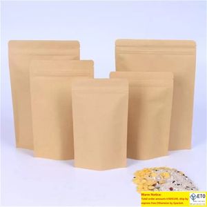 11 tailles Brown Kraft Paper StandUp Bags Thermoscellable Refermable Zip Pouch Inner Foil Inner Food Storage Packaging Bag With Tear Notc 4 L2