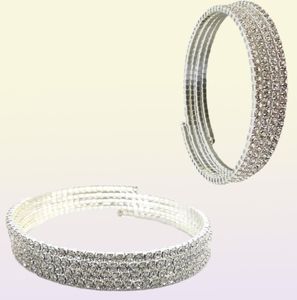 110 Rows Elegant Small Crystal Rhinestone Bracelet Bracelet argent Bracelet de bras en spirale argent Bracelet pour femmes8170877
