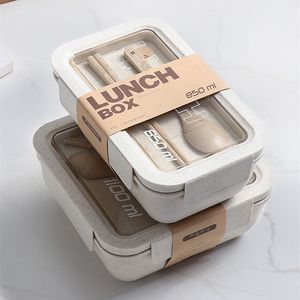 1100ml Healthy Material Box Wheat Straw Japanese-style Bento Boxes Microwave Dinnerware Storage Container