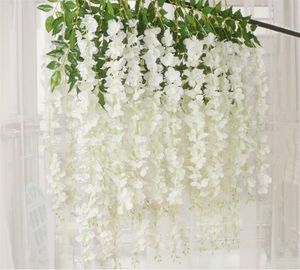 Flores de boda 110 cm Dense Wisteria Flor Artificial Silk Vine Elegante Vine Rattan Jardín Fiestas Decoración