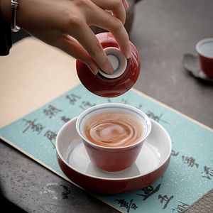 110 ml de glaseado rojo té tureen creador de té chino kung fu para tazón de cerámica gaiwán con tapa de té tazón maestro ceremonia de té de puer
