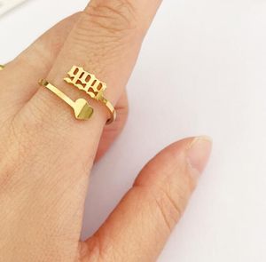 111-999 Anillo de dedo minimalista ajustable, joyería de acero inoxidable, chapado en oro y plata, anillos con números de Ángel de la suerte