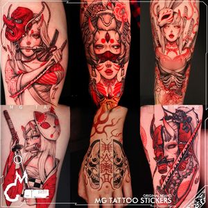 12*19cm nouveau 6 pièces/ensemble autocollants de tatouage japonais Ukiyo-e Geisha Ninja Design bras autocollants de tatouage étanches pour hommes et femmes
