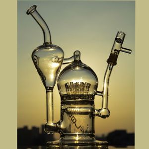 12.2 pulgadas Big Glass Bong Hookahs gravedad Tuberías de agua de doble función Reciclador Dab Rigs con un recipiente de 14 mm