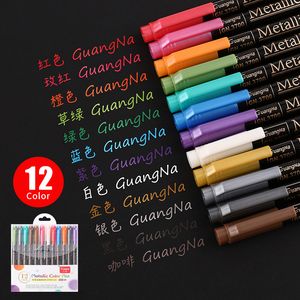 Color de 12/20 colores Mangubre de cepillo metálico Pen de 2 mm a base de agua para la tarjeta marrón negra Madera Cerámica de vidrio Suministros escolares