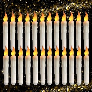 12/24 velas LED sin llama, velas cónicas de 6,5 pulgadas de alto, vela cónica con pilas, candelabros de mano con llama parpadeante blanca cálida 220510